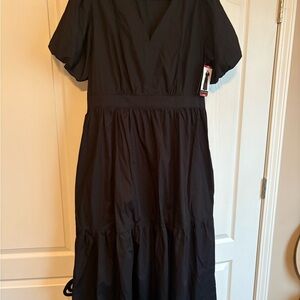 French Connection Black A-line Maxi Dress with V-neck
